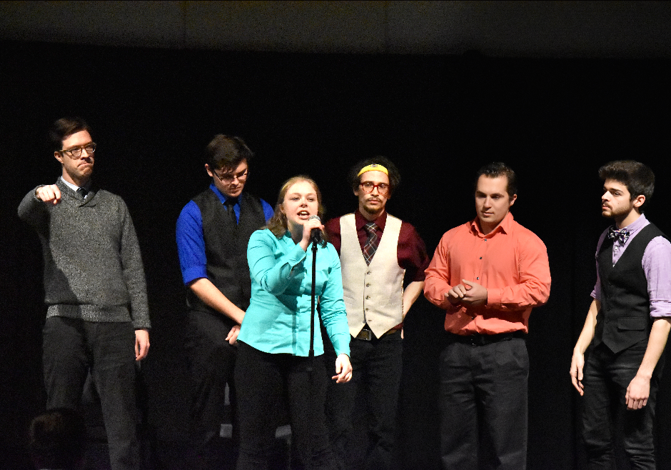 1. IMPROVment hosted “Lake Effect,” its annual comedy show on April 7. 2. Fifth-year student Brett DiCello and second-year student Tony Monczewski perform as IMPROVment cast members at “Lake Effect.”
