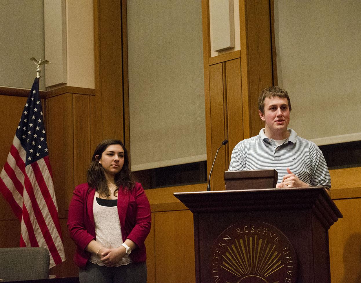 The USG Vice President of finance, Colin Williams, speaks at a recent
meeting of the undergraduate student government.