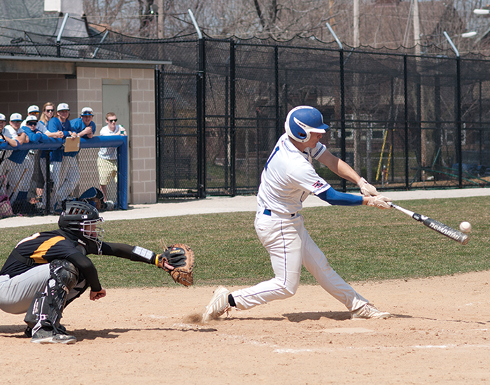 Senior Matt Keen launches one of his team-leading 27 hits. Keen leads the team with 11 doubles and 25 RBIs.