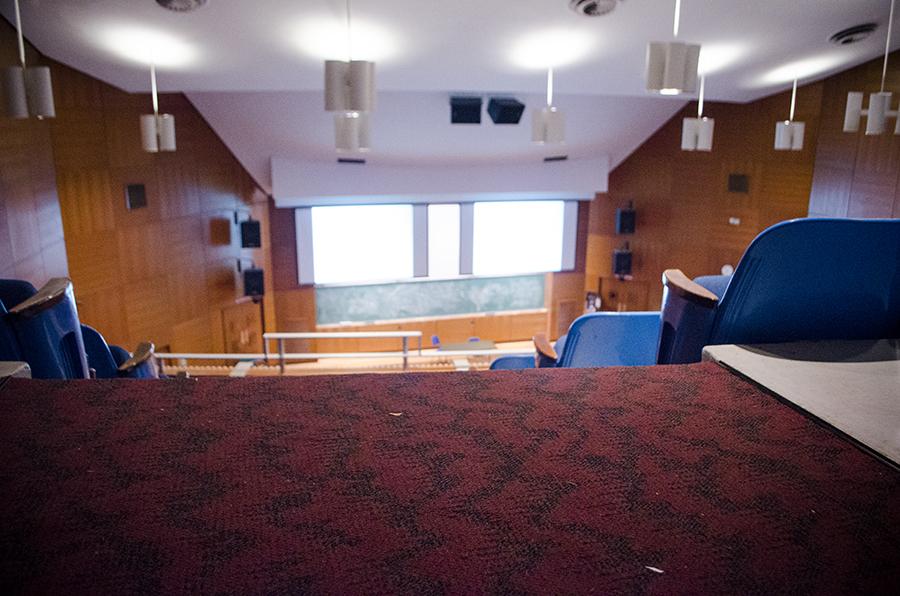 The balcony of Strosacker Auditorium will have its carpeting replaced over winter break. Nord and Sears are set to see flooring upgrades this summer.