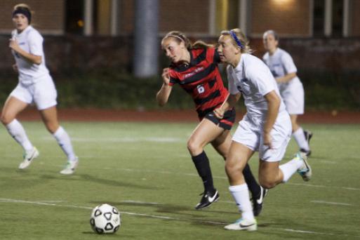 Anne Backlund rushes into the action versus Carnegie Mellon on Nov. 1. 