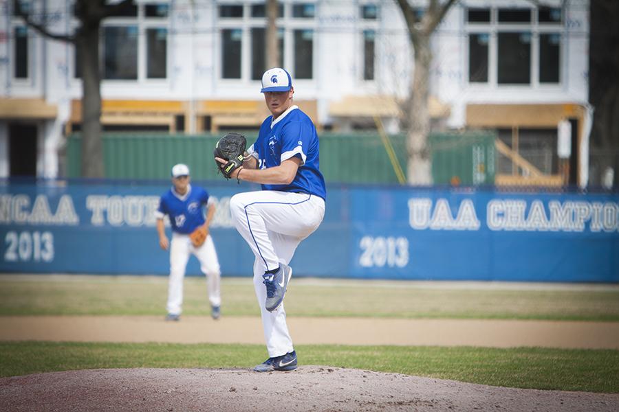 Spartan+reliever+Neal+Krentz+focuses+on+home+against+Bethany+College+on+Sunday.