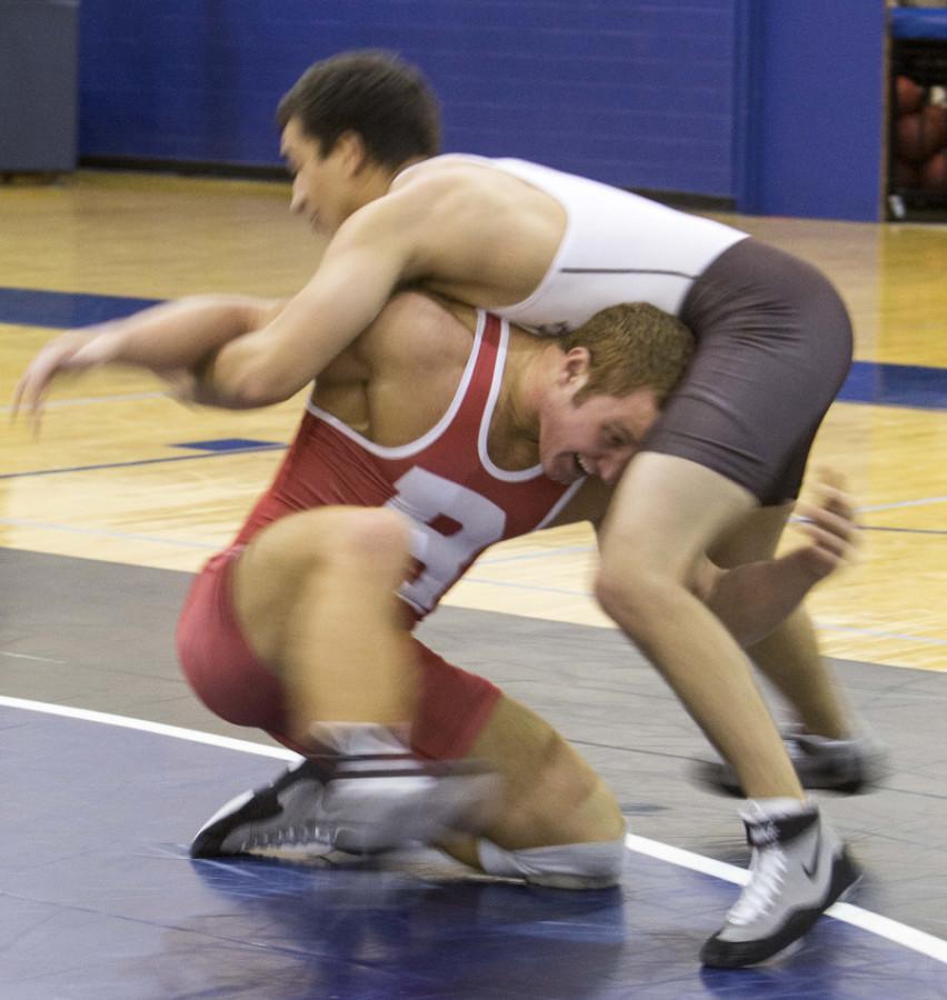 Nick Lees and Connor Medlang competed against one another in the wrestling team’s opening intrasquad meet of the season, the Spartans return  to the mat on Saturday after three weeks off.
