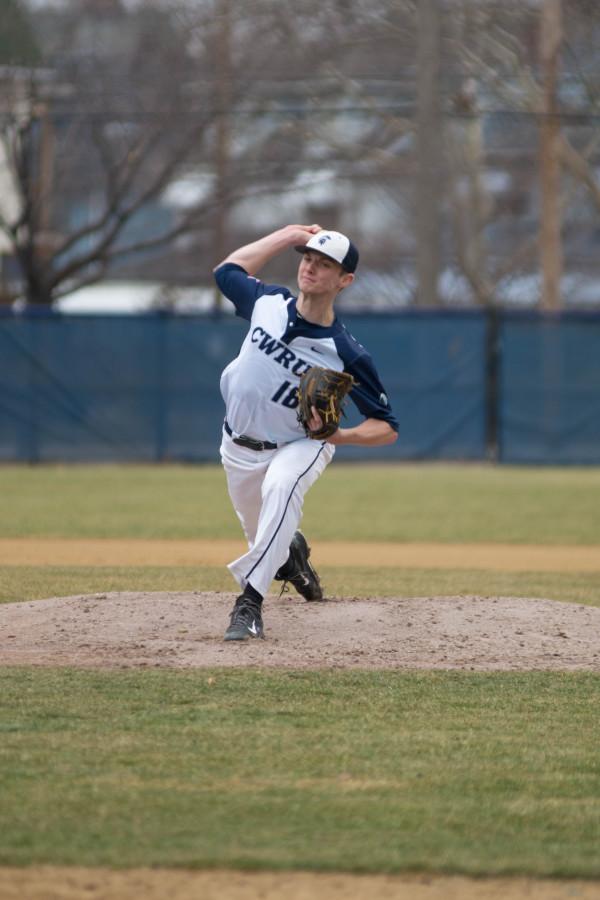 Senior Pitcher Andrew Rossman prepares to pitch during the Spartan’s game against Otterbein last week.
