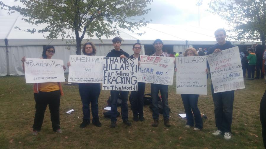 Students protest at Hillary Clinton campaign event
