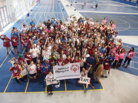 All the athletes and buddies at last year’s tournament pose for the camera following a day of fun competition. The second annual event will be held on Friday bringing together CWRU students and special needs athletes for Olympics themed fun.
