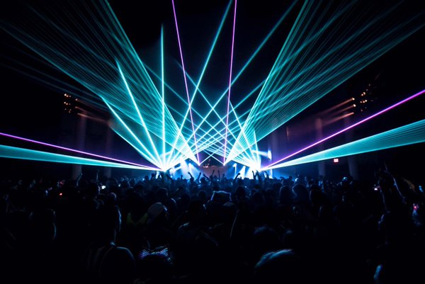 Datsik's show features an array of lasers and mirrors, which form a grid over the audience.