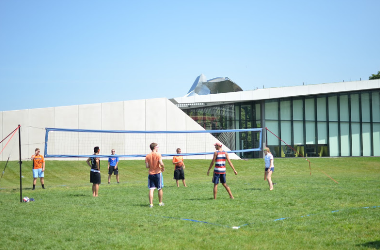 Students are playing volleyball together in last year's student activitiy fair.