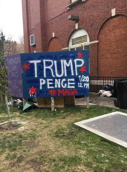 Parts of the Spirit Wall were previously painted with Trump/Pence and Make America Great Again.