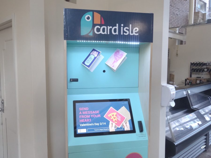 The greeting card kiosk, installed in Thwing Atrium a few weeks ago, provides more than 4,000 card designs for personalized greeting cards. 