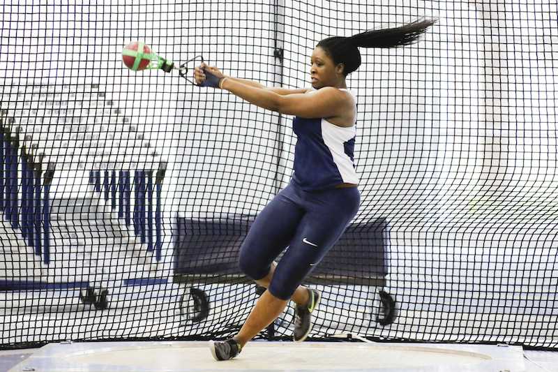 There were many firsts for the track and field team at the UAA Indoor Championship meet. Temi Omilabu, who took second in the weight throw, helped the Spartans sweep medal stand at the event. 