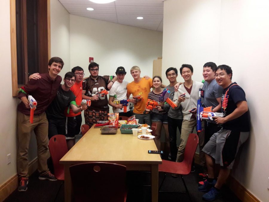 HvZ players conduct a secret strategy meeting. The game has been played at CWRU nearly every semester for seven years.