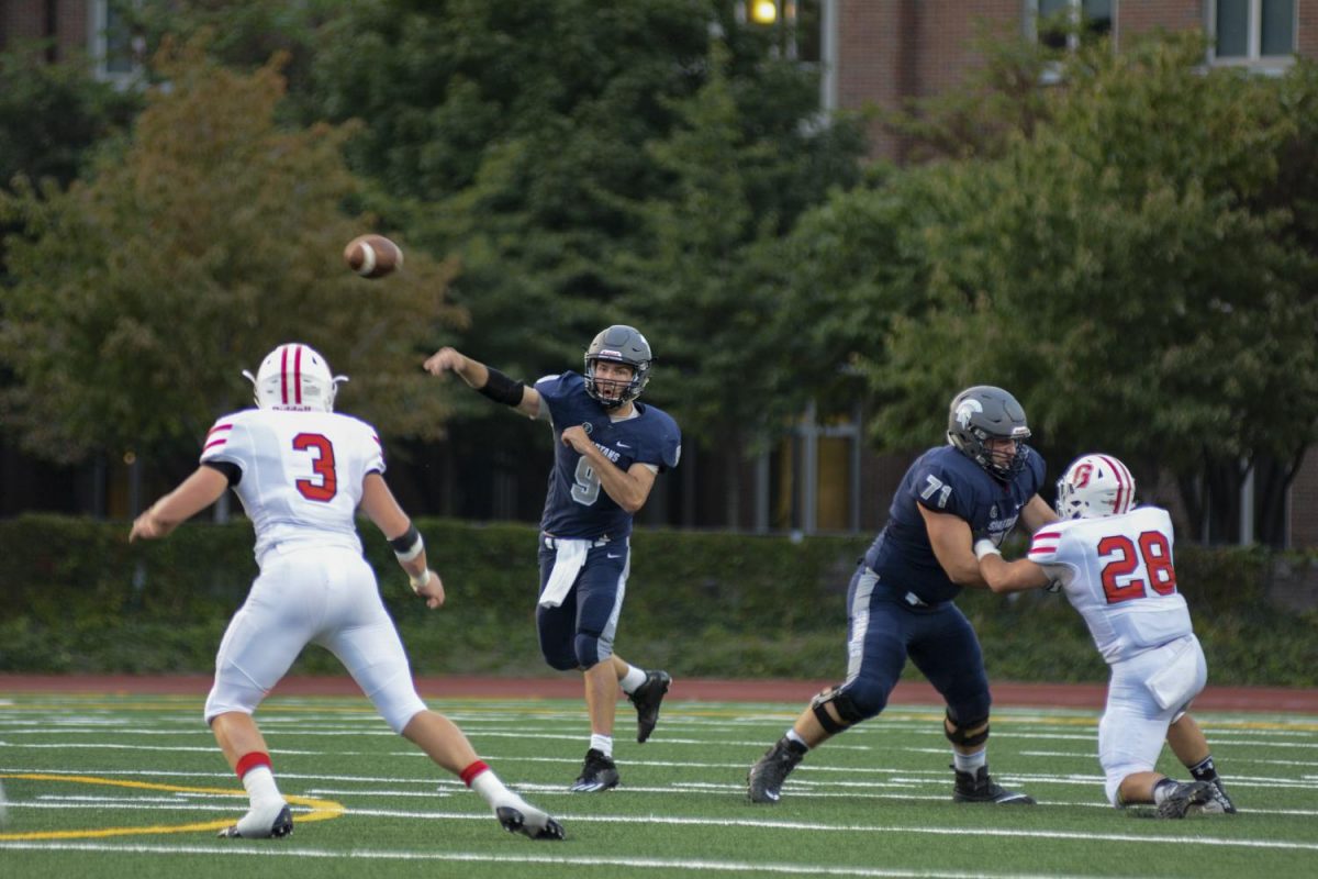 Fourth-year quarterback Rob Cuda threw for four touchdowns and ran for another in the Spartans' win over Saint Vincent College.