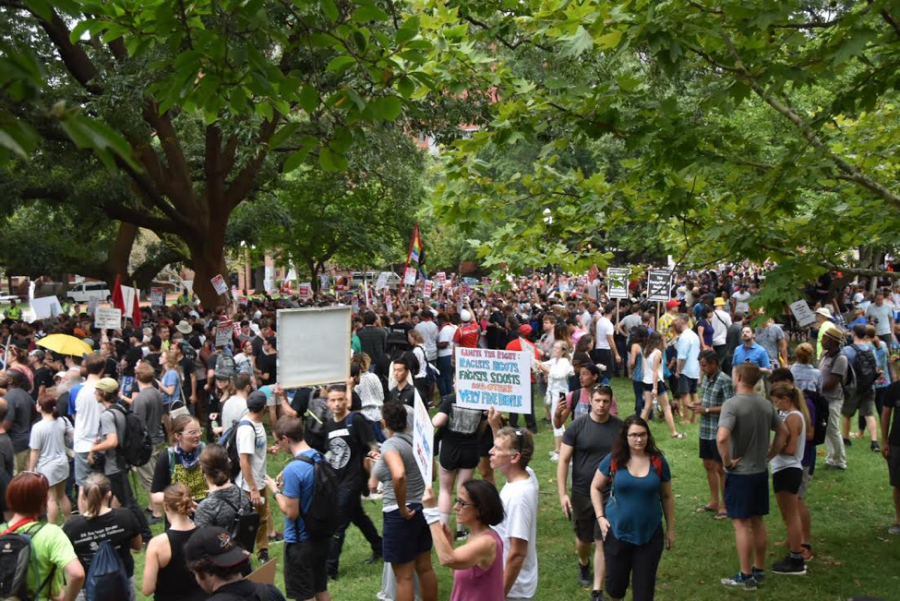 Alt-right protestors gathered in Washington, D.C. to mark the one-year anniversary of 2017’s Unite the Right rally in Charlottesville. While a large crowd was anticipated, the number of counter protestors far exceeded that of the Unite the Right movement. 