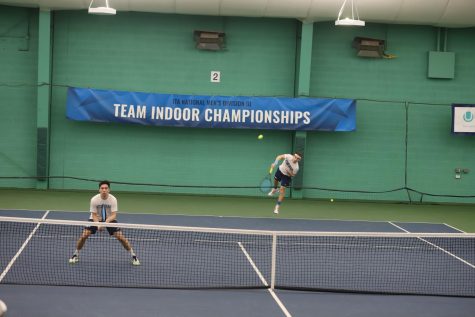 Third-year Spartan Anthony Kanam and second-year teammate Jonathan Powell compete in doubles at the ITA Indoor National National Championships. The men’s tennis team finished the Championships with one win and two losses, bringing their season record to 5-2.