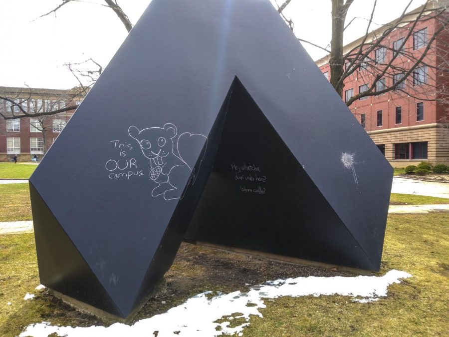 Spitball by Tony Smith is a staple of the Case Quad, but it has also ignited a debate over the difference between vandalism and community ownership.