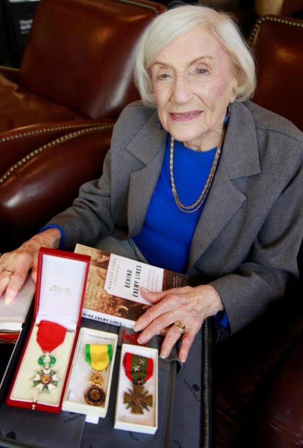 Marthe Cohn with medals awarded by the French military for her bravery and espionage activities against the Nazis in WWII.