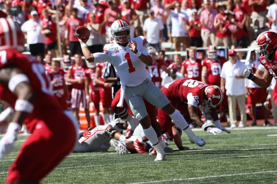 Buckeyes second-year transfer quaterback Justin Fields (1) has been a key player in the Buckeyes success story, throwing 18 touchdowns so far this season.