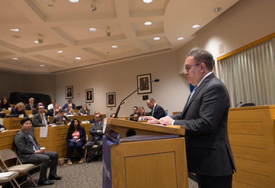 EPA Administrator Andrew Wheeler speaking at the inaugural symposium at the Coleman P. Burke Center for Environmental Law.