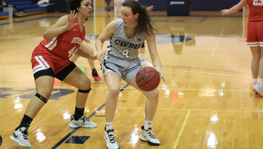 Second-year forward Kayla Characklis (center) lead the Spartans in their recent conference games, scoring 14 points against NYU and 15 points against Brandeis.