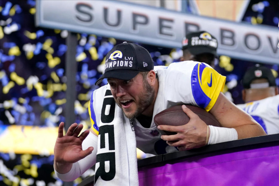 Rams quarterback Matthew Stafford (pictured above) celebrates his victory.