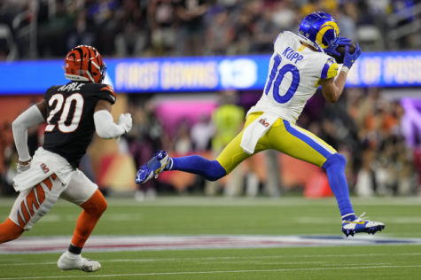 Wide receiver Cooper Kupp (right) helped lead the Rams to victory over the Bengals, earning the title of Super Bowl MVP as he outplayed Bengals corner Eli Apple (left) to catch the game-winning touchdown.