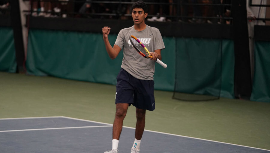 The+doubles+victories+of+second-year+Sahil+Dayal+%28above%29+helped+the+Spartans+remain+ranked+No.+1+as+the+team+continues+to+compete+at+a+top+level.