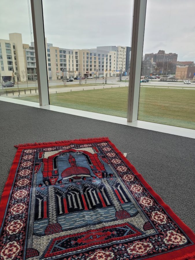 Muslim students who pray in the Samson Pavilion get to experience a beautiful view of the surrounding Cleveland area.