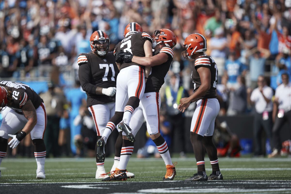 Browns defense all over Panthers QB Baker Mayfield in first half