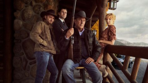The Dutton Family, portrayed by Luke Grimes, Wes Bentley, Kevin Costner and Kelly Reilly (pictured left to right), defends their Montana ranch in the midst of a three-way generational battle for land in Paramount Networks acclaimed series Yellowstone.