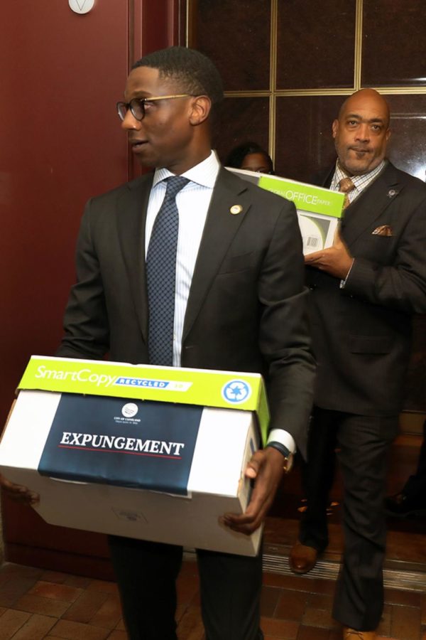 Mayor Justin Bibb (left) and City Council President Blaine Griffin (right) carry court motions on April 6, 2022 in their first failed attempt to expunge marijuana convictions and charges.