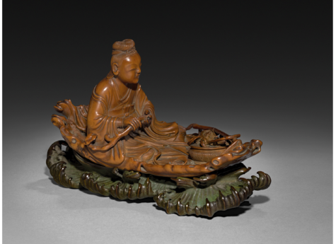 This boxwood figure of Daoist immortal He Xiangu dates back to the 18th century, and is a good example of the intricate craftmanship present in the new Chinese miniatures exhibit at CMA.