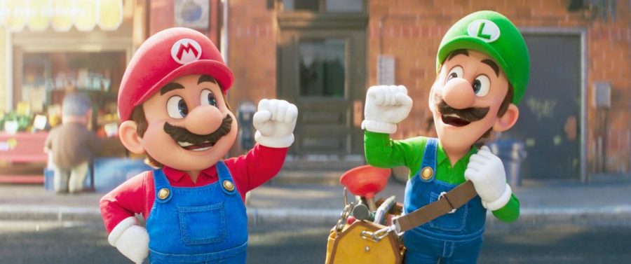 Chris+Pratts+Mario+%28left%29+and+Charlie+Days+Luigi+%28right%29+leave+their+plumbing+careers+behind+for+adventure+in+the+Mushroom+Kingdom+in+The+Super+Mario+Bros.+Movie.