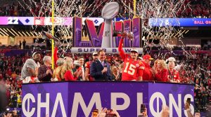 After a nail-biting game for the defending Super Bowl champions, the Kansas City Chiefs win their second consecutive Super Bowl in overtime 25-22.  