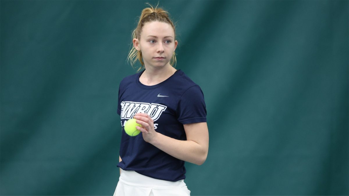 Third-year Lily McCloskey went undefeated at this past Blue Gray Invite. McCloskey and fellow third-year Hannah Kassaie kicked off the invite by securing a win against Southwestern in first doubles 8-0.