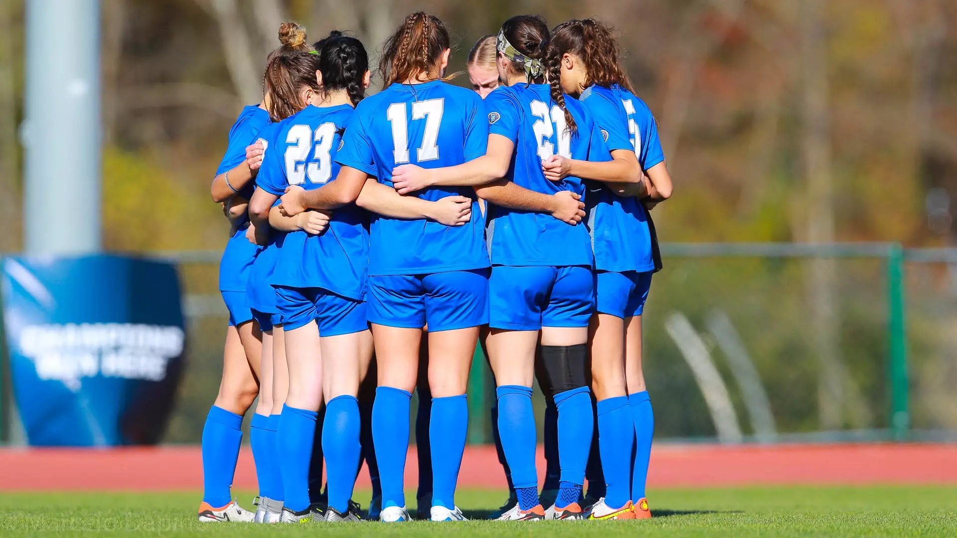 The CWRU women's soccer team confers during the NCAA tournament. The Spartans beat Skidmore College 4-3 and then lost to  Messiah University 0-1. 