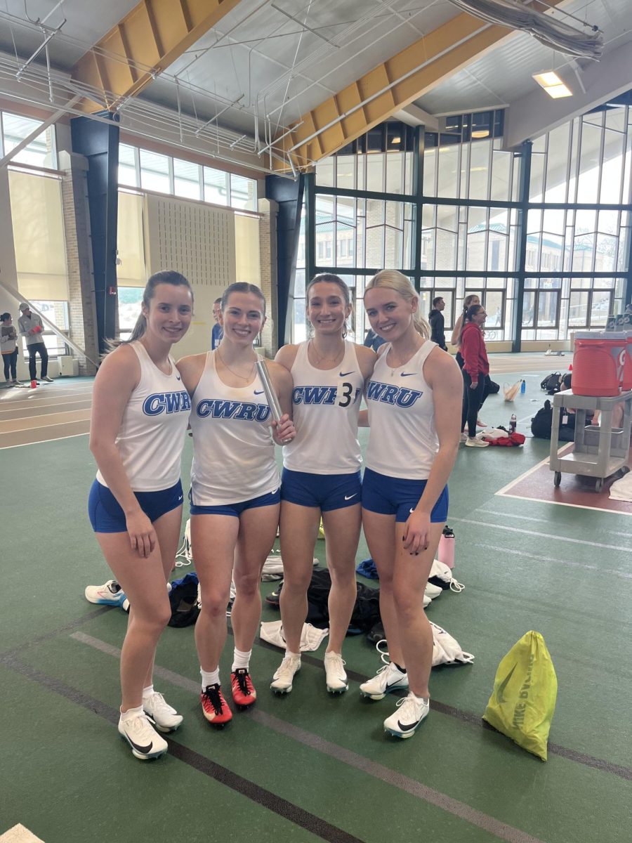 Left to right: First-year Siena Kanneberg, second-year Sarah Ball, first-year Riley Friedman and third-year Melanie Taylor broke the Spartans' record in the 4x200-meter relay with a time of 1:49.14. 