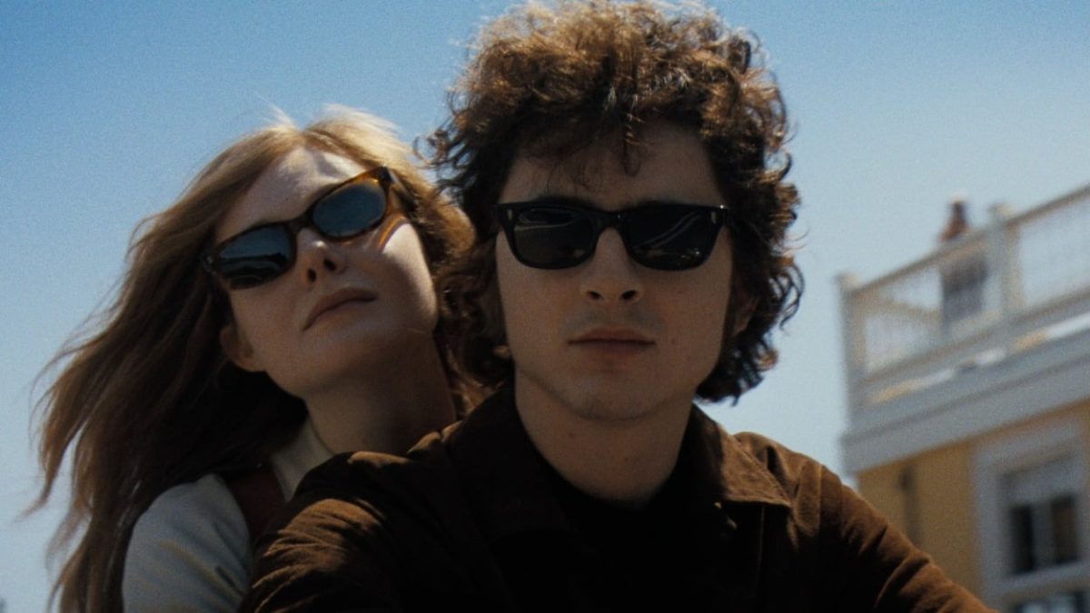 Elle Fanning (right) and Timothée Chalamet (left) star as Sylvie Russo and Bob Dylan in "A Complete Unknown." The biopic explores the impact of fame on individuals in Dylan's life like his girlfriend Sylvie. 