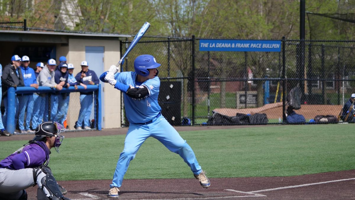 Second-year Nate Arterburn steps up to the plate during the Spartans’ weekend matchup against NYU. On Sunday, the team honored five graduating seniors as part of their senior night celebration.