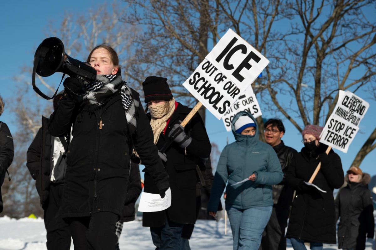 Students protest Immigration and Customs Enforcement operations, Tuesday, Jan. 20, 2026, in Cleveland. (The Observer/Tyler Sun)